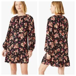 Kate Spade | Women’s Floral Bouquet Print Shift Dress Flowers Black Long Sleeve